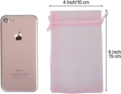 100Pcs Pink Organza Bags,4 X 6 Inches Wedding Christmas Favors Gift Drawstring Bags Jewelry Pouches