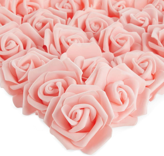 100 Pack Pink Artificial Flowers, Bulk Stemless Fake Foam Roses for Wedding, Decorations, Bouquets (3 In)