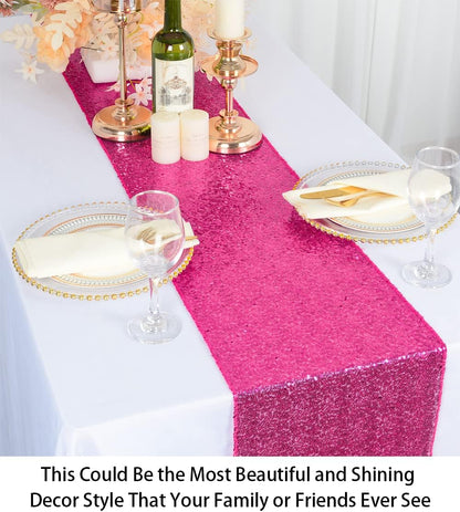 12X108-Inch Hot Pink Sparkly Sequin Table Runner Glitz Sequin Table Runner for Wedding Part/Event Linen (Hot Pink)