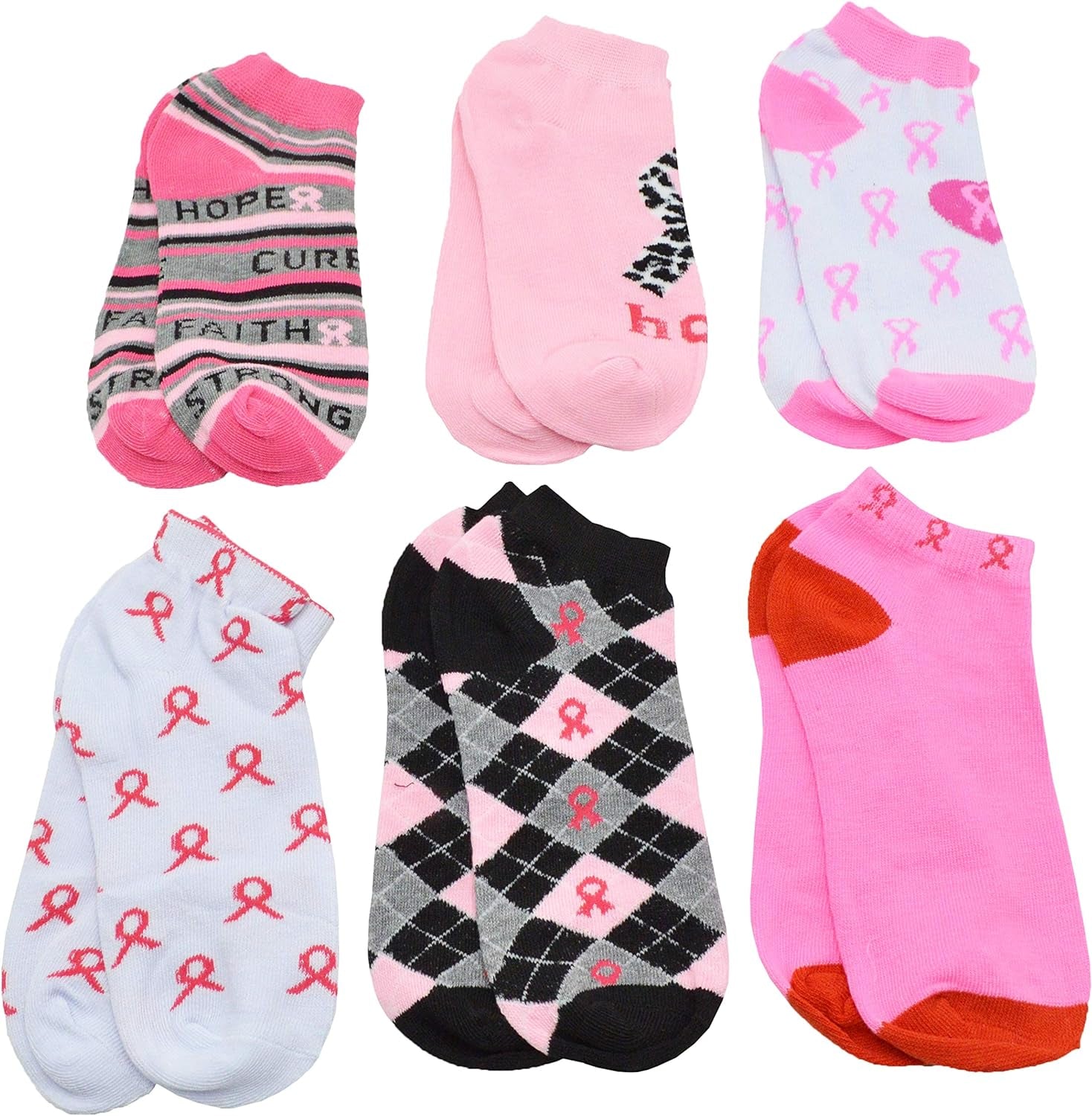 12 Pairs of Womens Breast Cancer Awareness Socks, Pink Ribbon Soft Sport Sock Bulk Pack