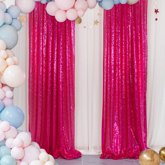 Sequin Curtains 2 Panels Fuchsia 2Ftx8Ft Sequin Photo Backdrop Hot Pink Sequin Backdrop Curtain Pack of 2 Wedding Fabric Backdrop Party Photographic Studio Photo Backgrounds