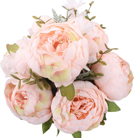 Springs Flowers Artificial Silk Peony Bouquets Wedding Home Decoration,Pack of 1 (Spring Pure Pink)