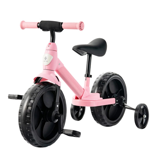 4-In-1 Kids Training Bike Toddler Tricycle W/ Training Wheels & Pedals Pink