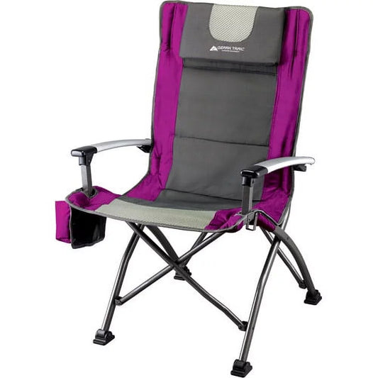 High Back Camping Chair, Pink with Cupholder, Pocket, and Headrest, Adult
