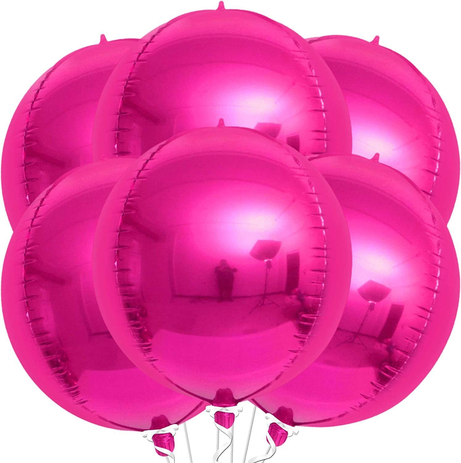 , Big Hot Pink Balloons - 22 Inch, Pack of 6 | Hot Pink Foil Balloons for Hot Pink Party Decorations | 4D Sphere Metallic Pink Balloons, Hot Pink Birthday Decorations | Hot Pink Mylar Balloons