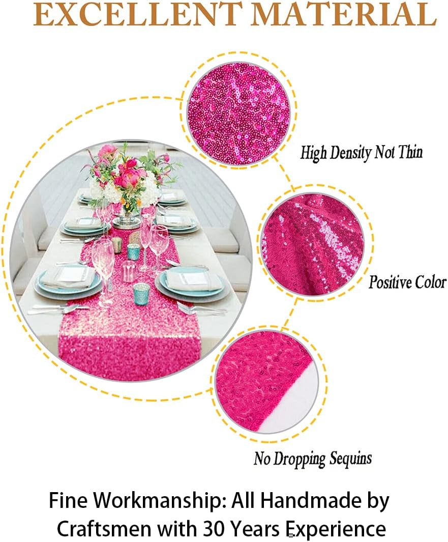 12X108-Inch Hot Pink Sparkly Sequin Table Runner Glitz Sequin Table Runner for Wedding Part/Event Linen (Hot Pink)