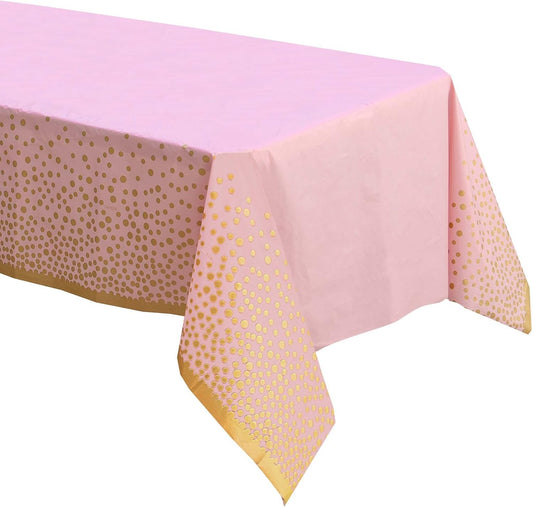 2 Pack Pink Table Cloths for Parties Disposable Pink and Gold Tablecloth Plastic Table Cover for Birthday, Baby Shower Party Decorations (Premium Quality - 54 X 108 In.)