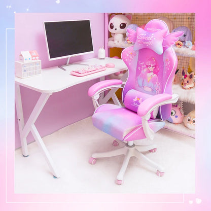 2024 New Lovely Pink Maiden Computer Chair Students Gaming Chair Silla Girl Esports Chair Anchor Home Live Rotating Chair