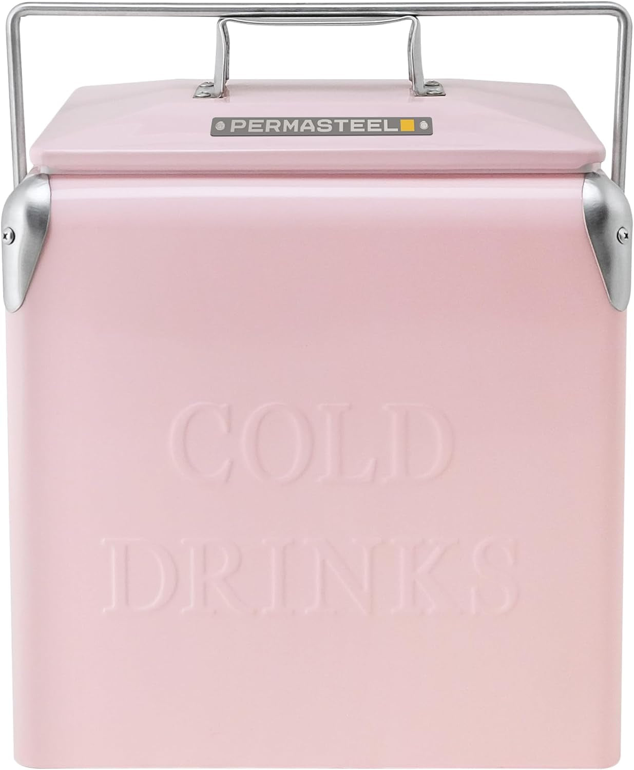 14-Quart Small Cooler Ice Chest | Retro Vintage Classic Style Hard Metal Cooler, PS-A205-14QT-PK, Beverage Cooler for Camping Beach Picnic, Pink