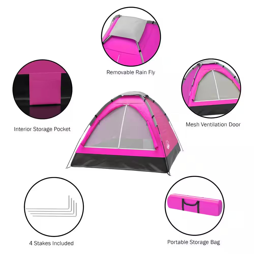 2-Person Pink Dome Tent with Carry Bag