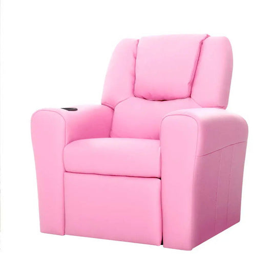 Keezi Kids Recliner Chair Pink PU Leather Sofa Lounge Couch Children