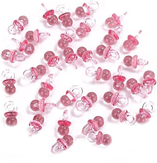 (144 Pieces) Pink Acrylic Baby Pacifiers Baby Shower Decoration Table Scatter