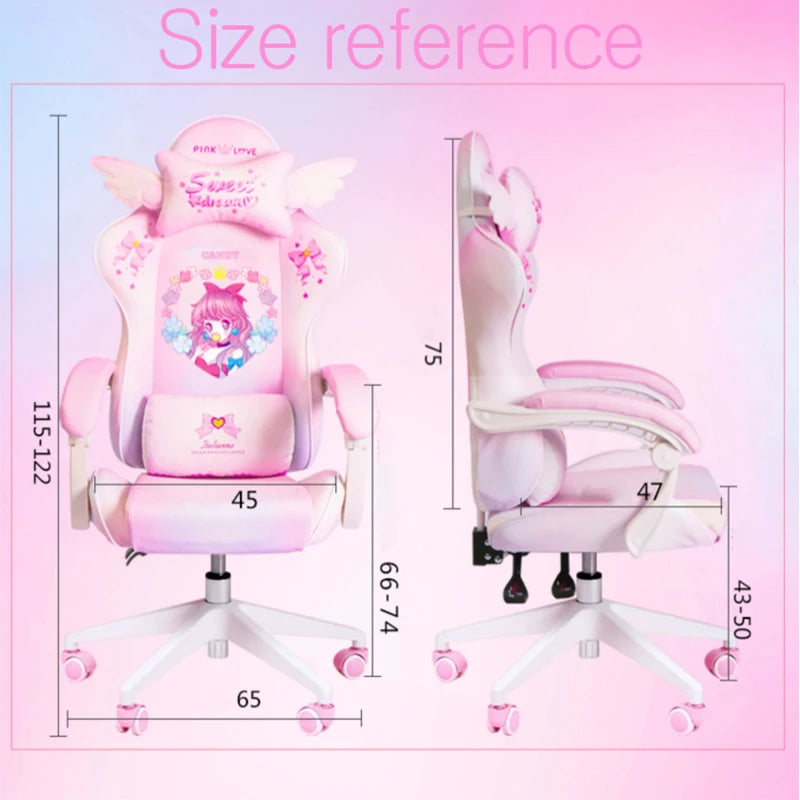 2024 New Lovely Pink Maiden Computer Chair Students Gaming Chair Silla Girl Esports Chair Anchor Home Live Rotating Chair