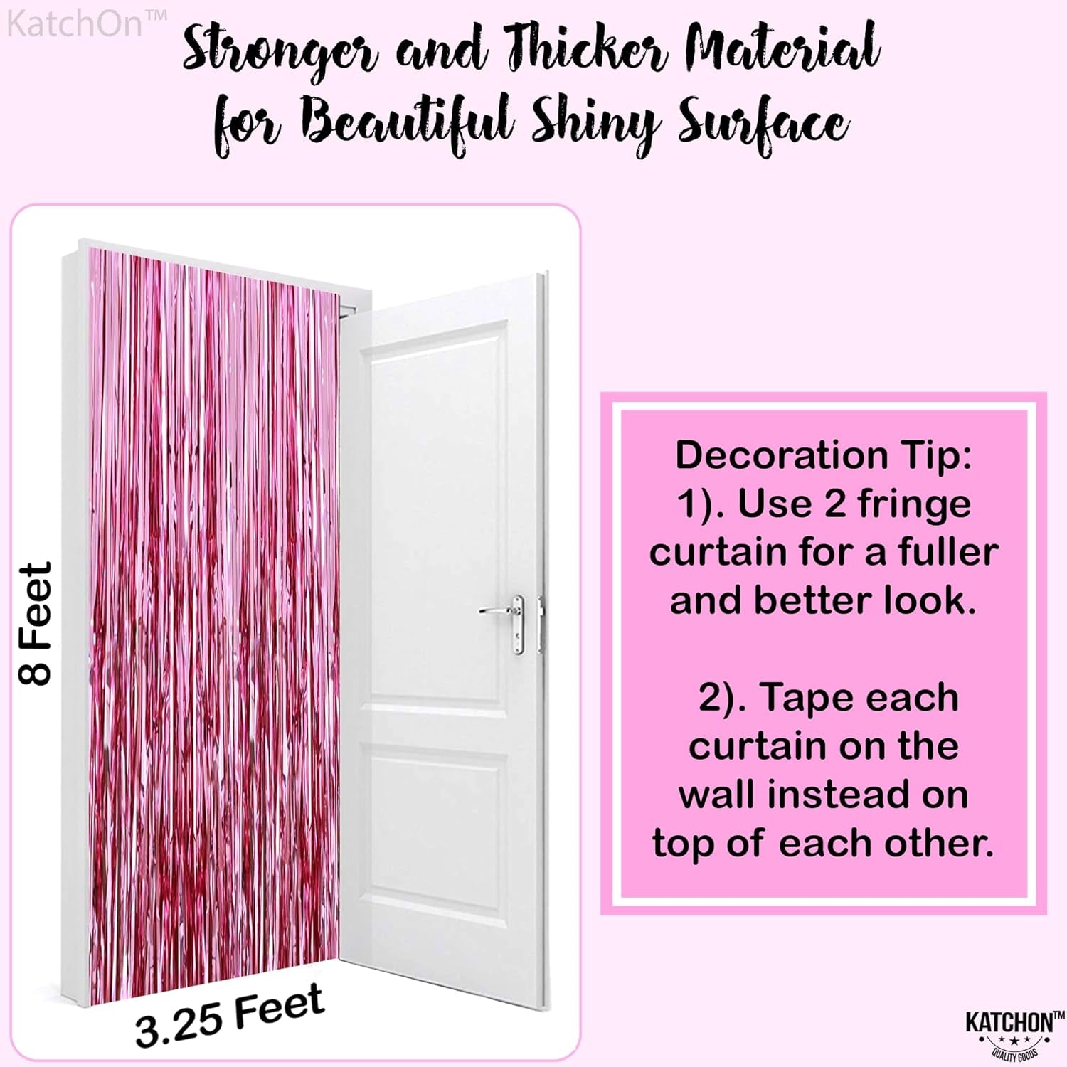 , Pink Backdrop for Pink Party Decorations - Xtralarge 3.2X8 Feet, Pack of 2 | Pink Foil Fringe Curtain for Pink Streamers Party Decorations | Pink Fringe Backdrop, Pink Birthday Decorations