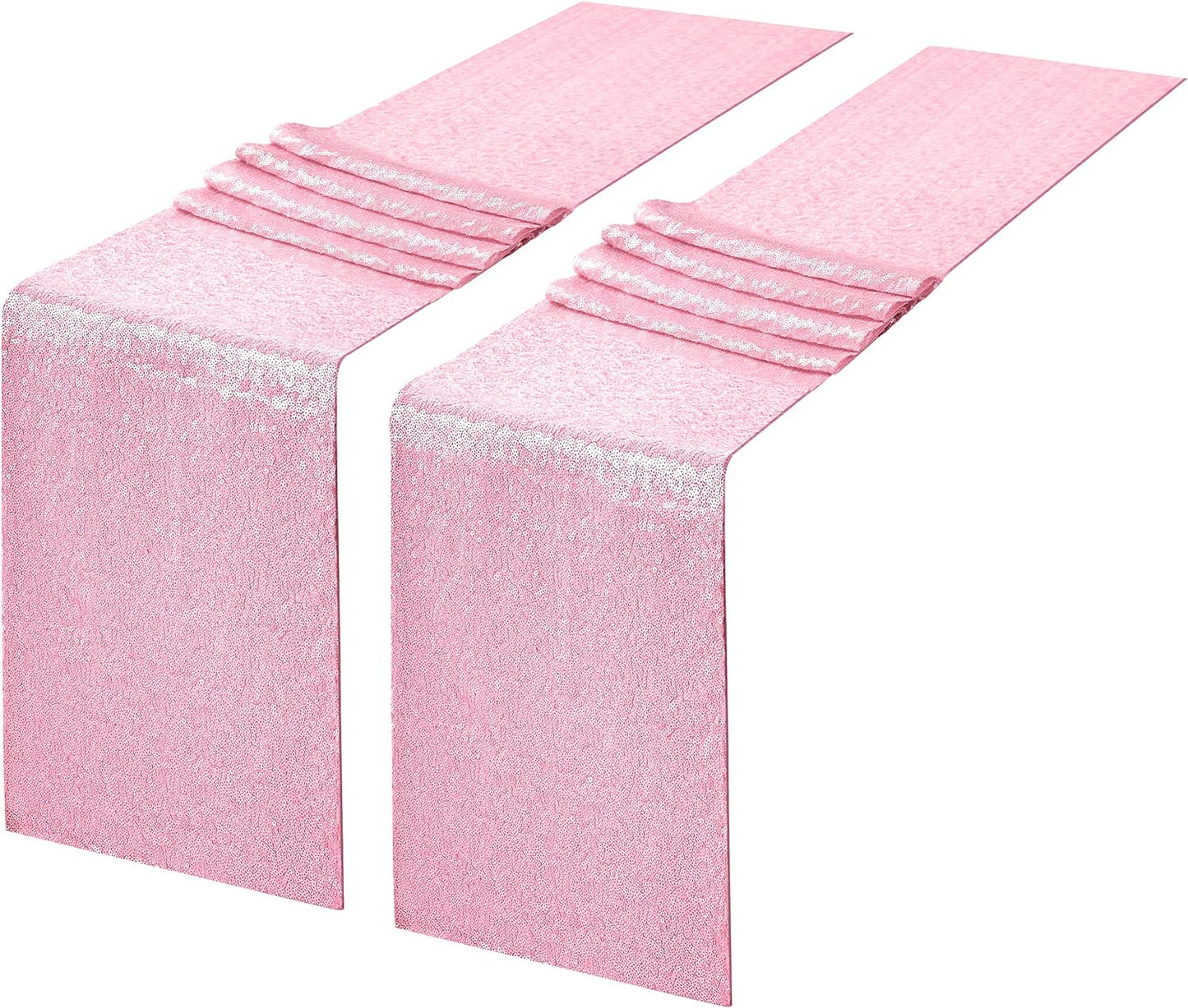 2 Packs 12 X 108 Inches Pink Sequin Table Runner, Glitter Pink Table Runner for Wedding Birthday Bachelorette Holiday Party Supplies Decorations Bridal Shower Baby Shower