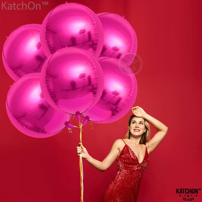 , Big Hot Pink Balloons - 22 Inch, Pack of 6 | Hot Pink Foil Balloons for Hot Pink Party Decorations | 4D Sphere Metallic Pink Balloons, Hot Pink Birthday Decorations | Hot Pink Mylar Balloons