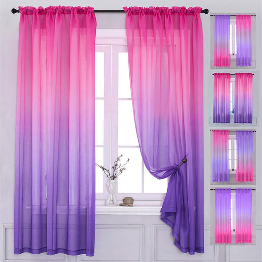 2 Panel Sets Bedroom Curtains 63 Inch Length Sheer Curtain Pink Purple Ombre Curtains Rod Pocket Drapes for Girls Living Room Mermaid Bedroom Nursery Kid Window Decor(Pink Purple, 40"X63")